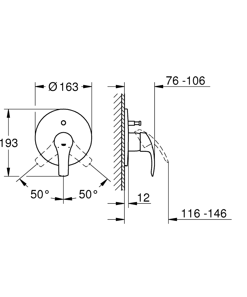 GROHE Смесител за вграждане за Вана/Душ с тяло за вграждане EUROSMART 33305002