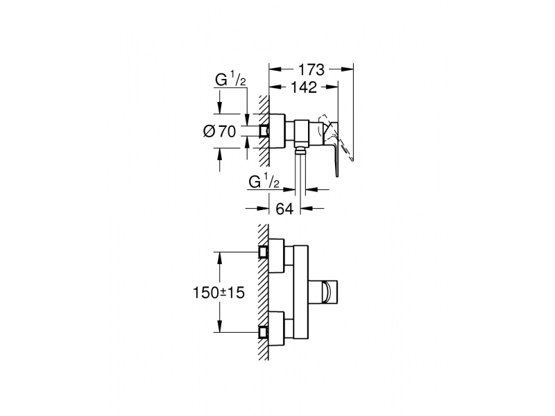 GROHE Смесител за душ едноръкохватков 1/2" LINEARE 33865001
