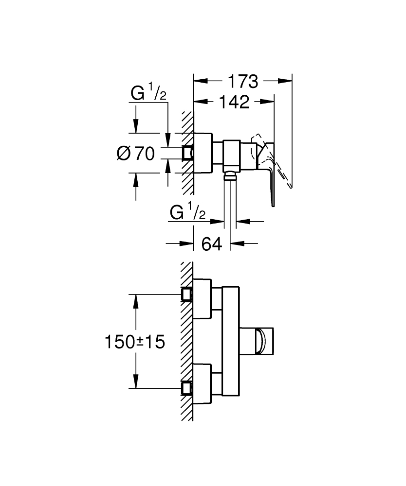 GROHE Смесител за душ едноръкохватков 1/2" LINEARE 33865001