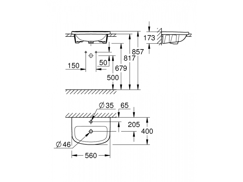 GROHE Умивалник за вграждане в мебел 55 BAU CERAMIC 39422000