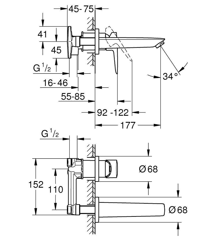 GROHE Двудупков смесител за умивалник BAUEDGE 20474001