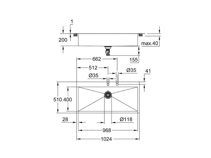 GROHE Кухненска мивка от неръждаема стомана с 1 корито и изпразнител K800 31586SD1