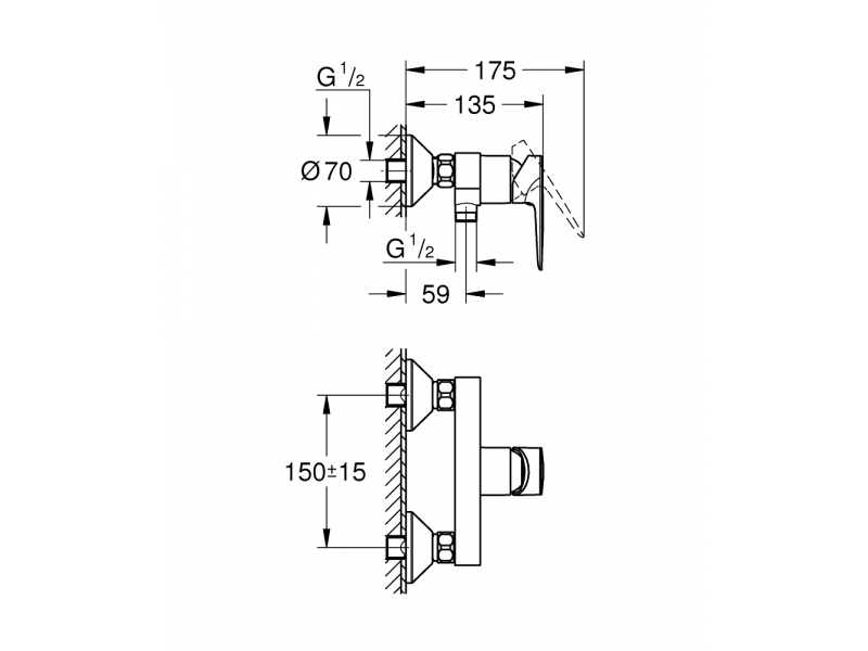 GROHE Смесител за душ, едноръкохватков 1/2″, BauEdge 23635001