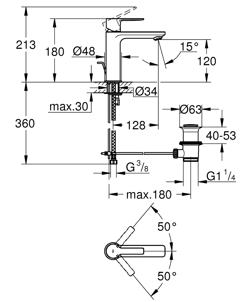 GROHE Смесител за умивалник едноръкохватков S - размер LINEARE 32114001