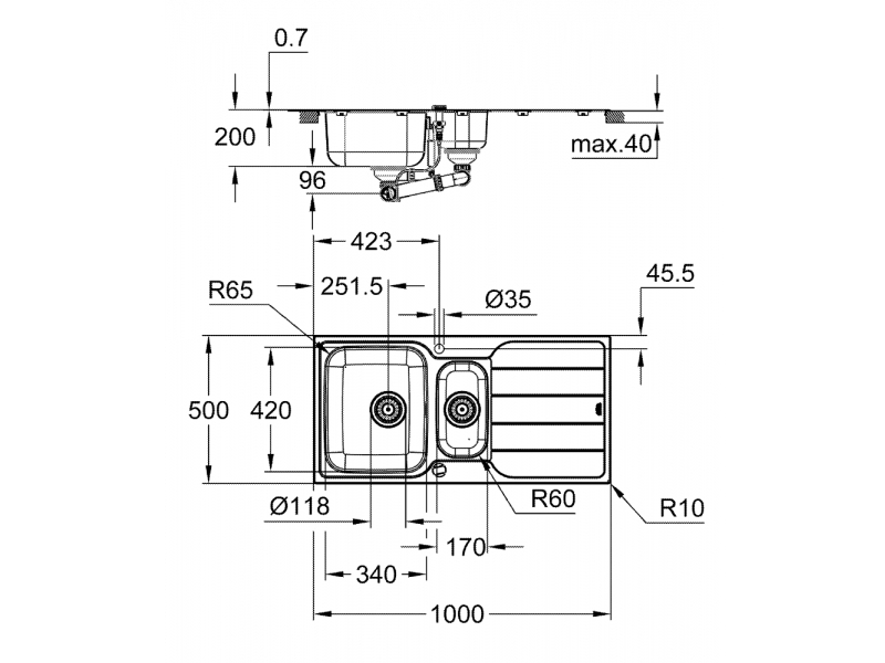 GROHE Мивка от неръждаема стомана с отцедник K500 31572SD1