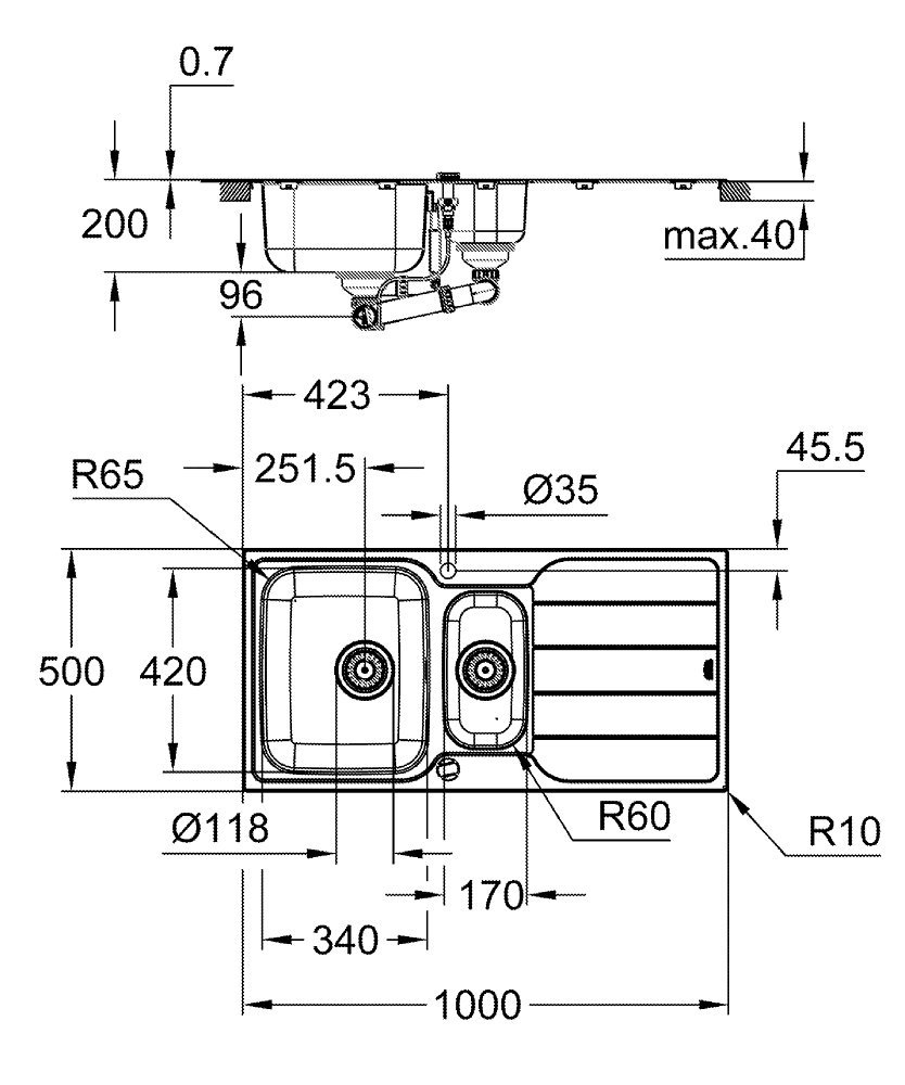 GROHE Мивка от неръждаема стомана с отцедник K500 31572SD1