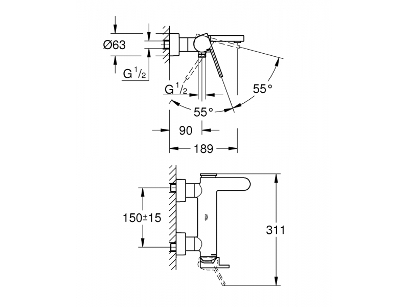 GROHE Смесител за вана едноръкохватков GROHE PLUS 33553003