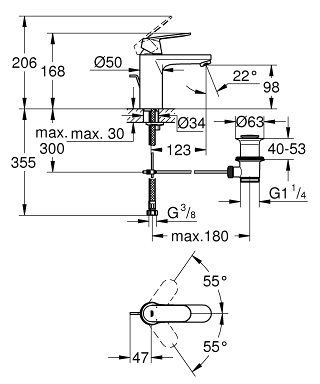 GROHE Смесител за умивалник M - размер EUROSMART COSMOPOLITAN 23325000