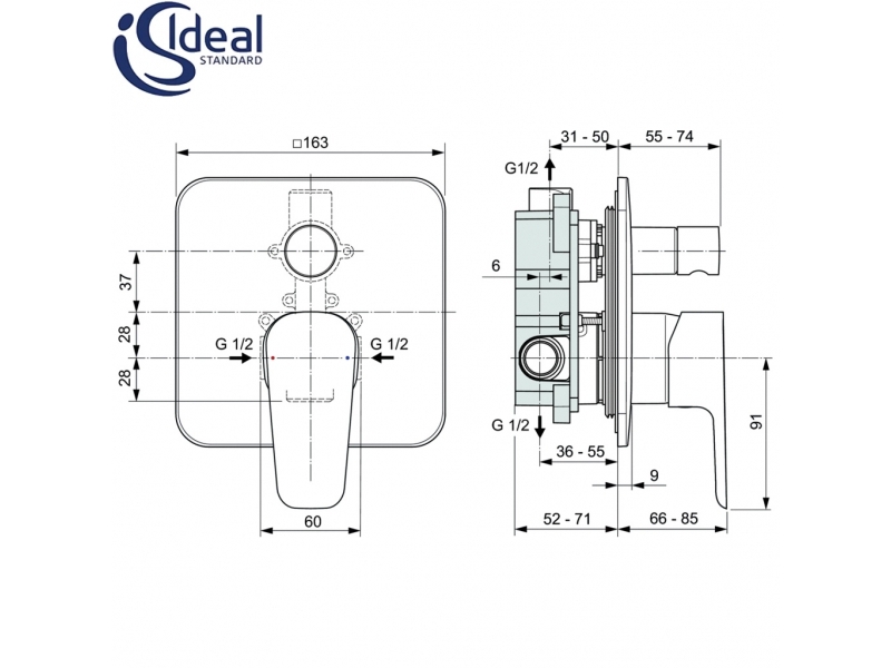 IDEAL STANDARD смесител за вграждане ВАНА/ДУШ комплект с тяло ESLA A6947AA
