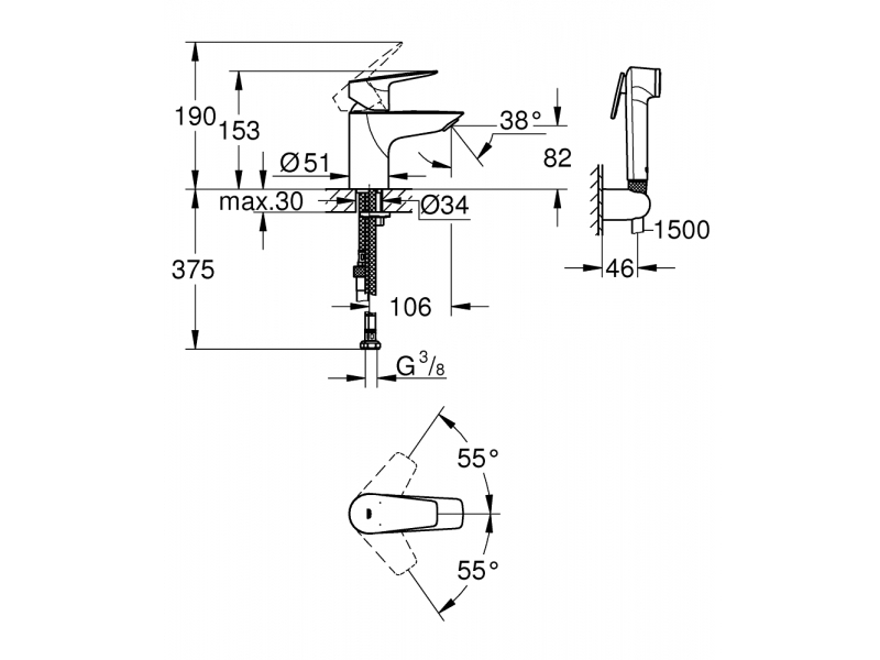 GROHE Смесител за умивалник 1/2", едноръкохватков, S-размер BAUEDGE 23757001