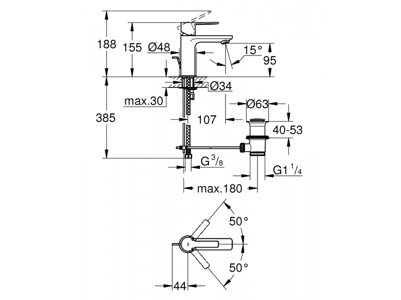 GROHE Смесител за умивалник едноръкохватков XS - размер  LINEARE 32109001