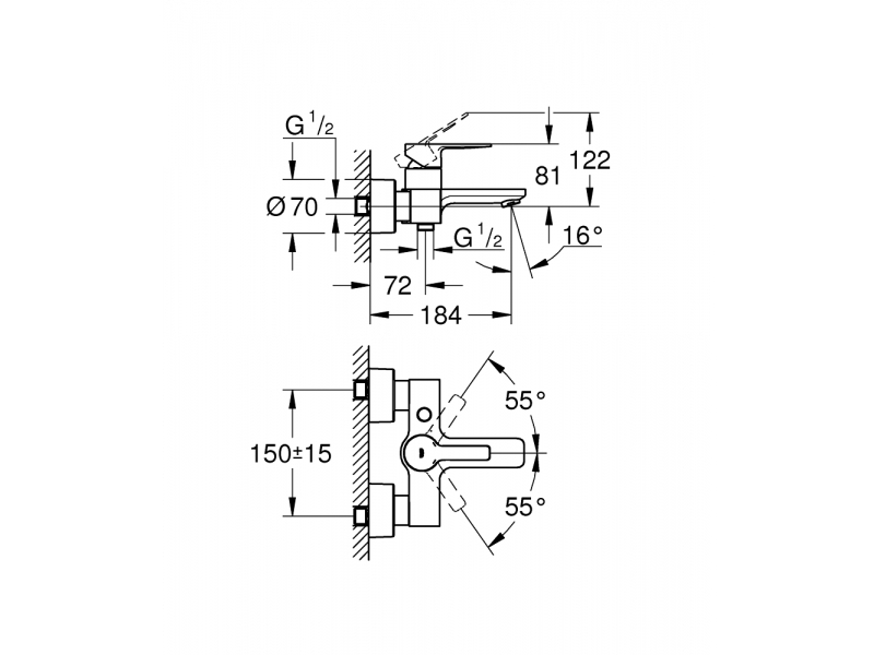 GROHE Смесител за вана 1/2" едноръкохватков LINEARE 33849001