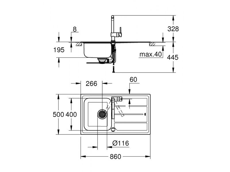 GROHE Комплект кухненска мивка K500 и смесител MINTA 31573SD1