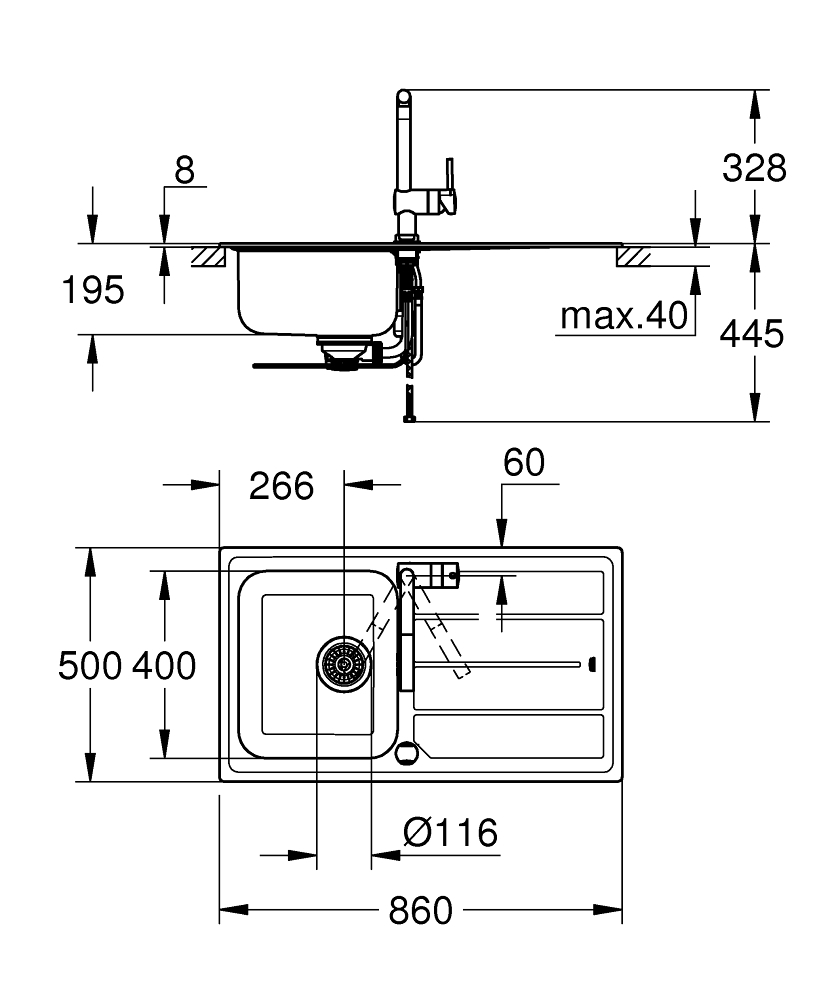 GROHE Комплект кухненска мивка K500 и смесител MINTA 31573SD1