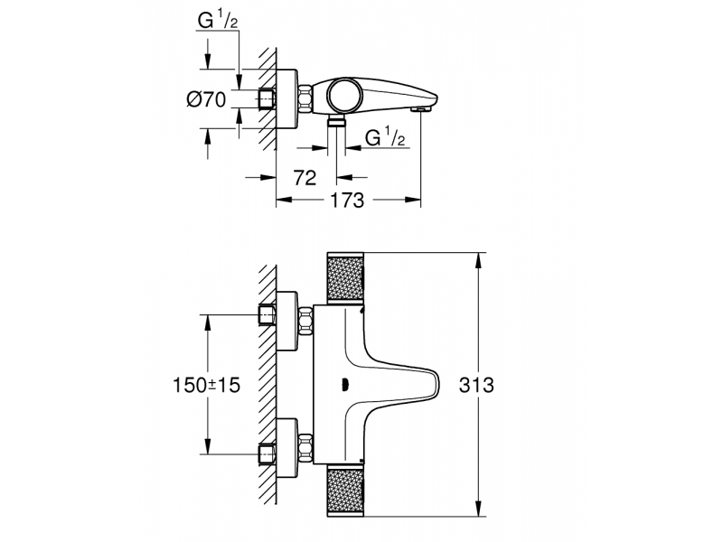 GROHE Термостатен смесител за вана, 1/2″ GROHTHERM 1000 PERFORMANCE 34830000