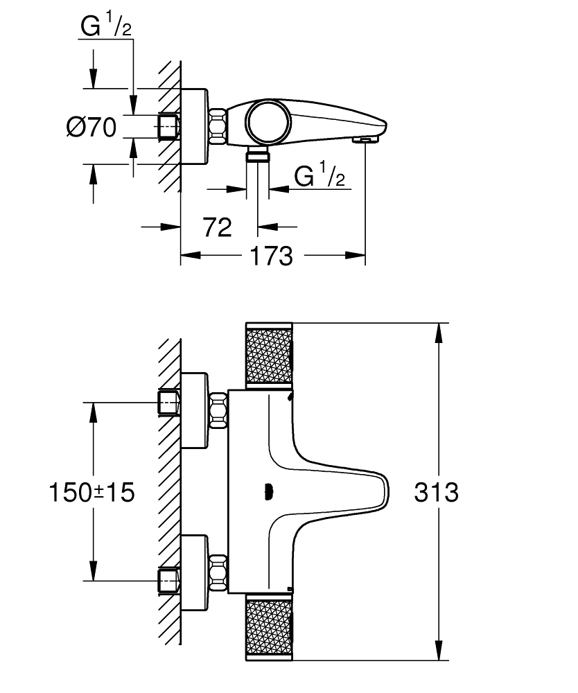 GROHE Термостатен смесител за вана, 1/2″ GROHTHERM 1000 PERFORMANCE 34830000