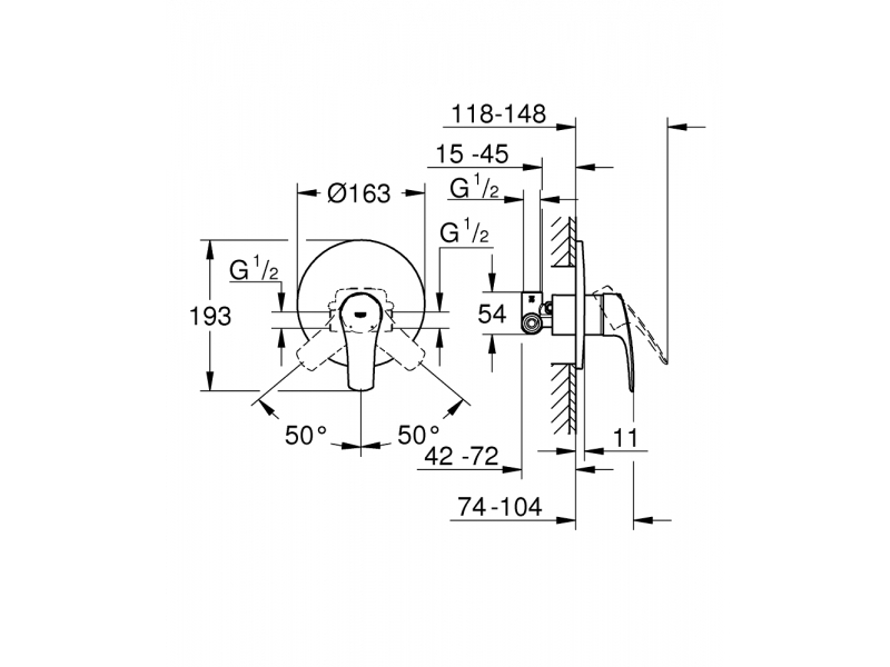GROHE Смесител за душ, едноръкохватков 1/2" EUROSMART 33556003