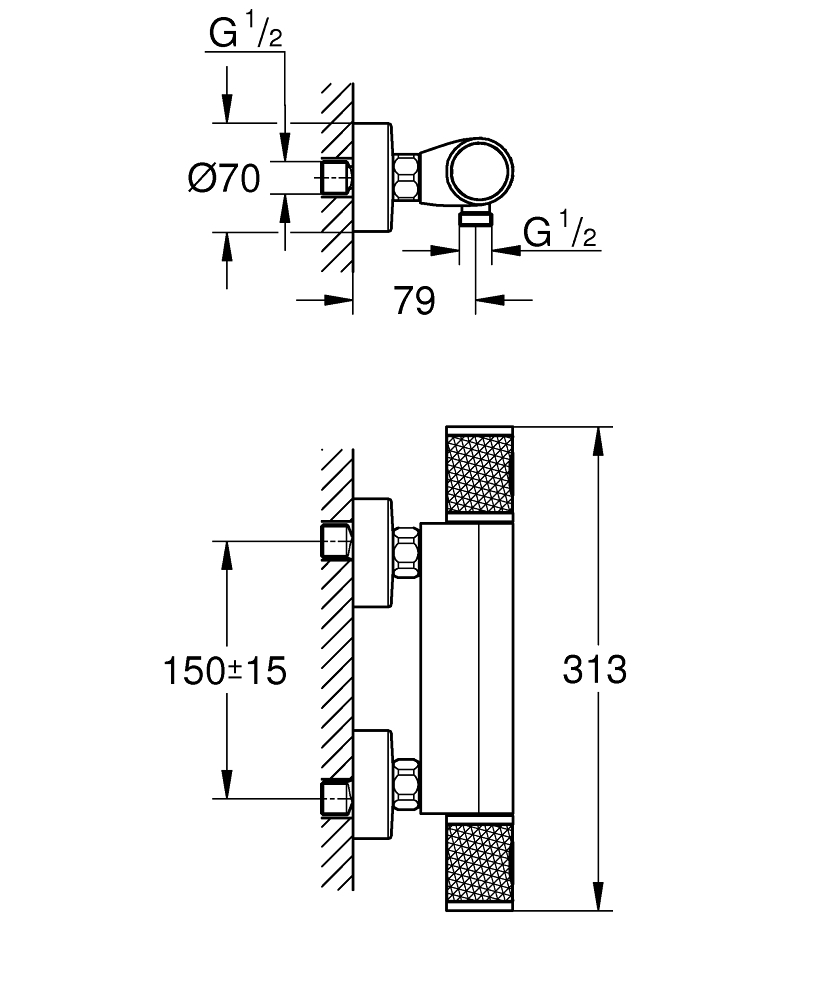 GROHE Термостатен смесител за душ, 1/2" GROHTHERM 1000 PERFORMANCE 34827000