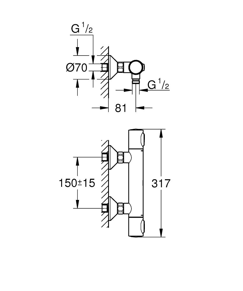GROHE Термостатен смесител за душ, 1/2" GROHTHERM 500 34793000