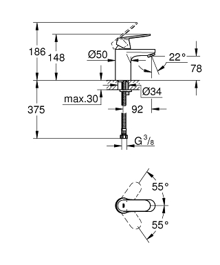 GROHE Смесител за умивалник EUROSMART COSMOPOLITAN 32824000
