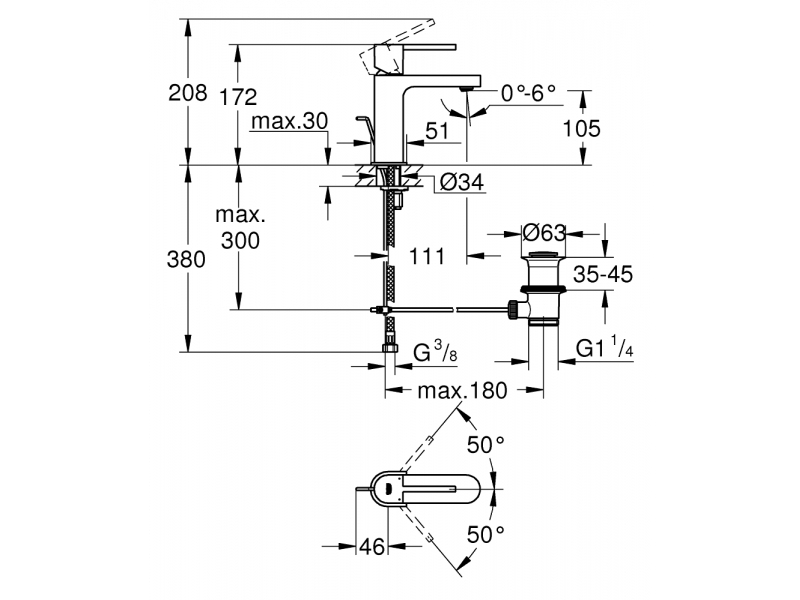 GROHE Смесител за умивалник с изпр. GROHE PLUS 32612003