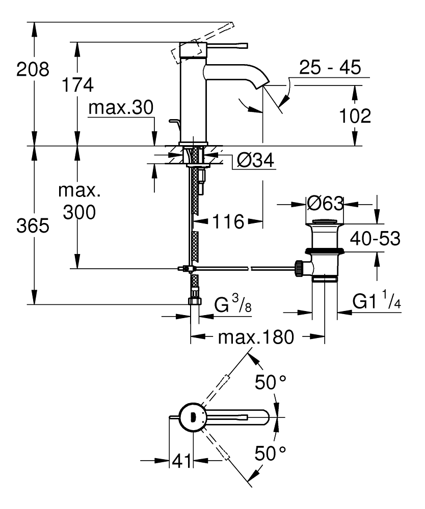 GROHE Смесител за умивалник едноръкохватков S - размер ESSENCE 23589001
