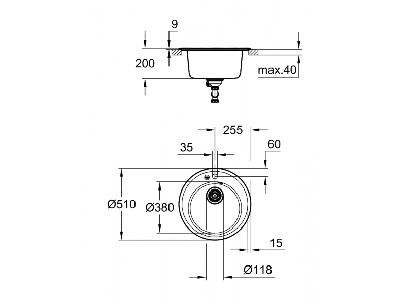GROHE Кухненска мивка композитна за вграждане с едно корито черен гранит К200 31656AP0