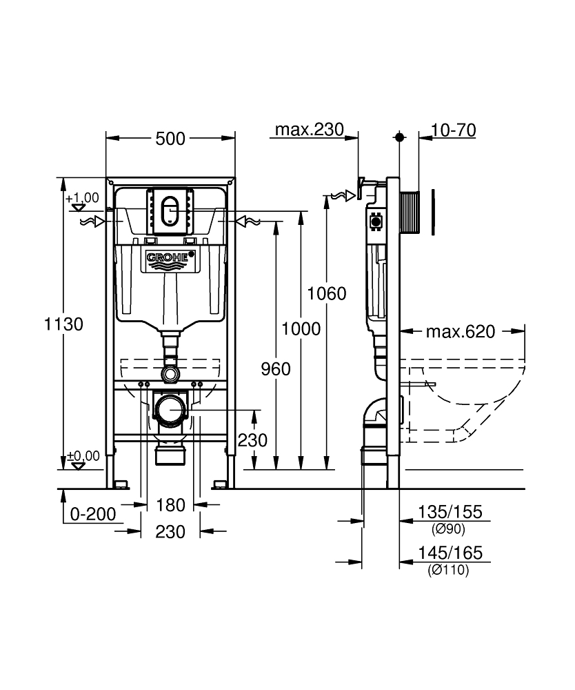 GROHE Комплект за вграждане RAPID SL 3 в 1 с бутон SKATE AIR S 39503000