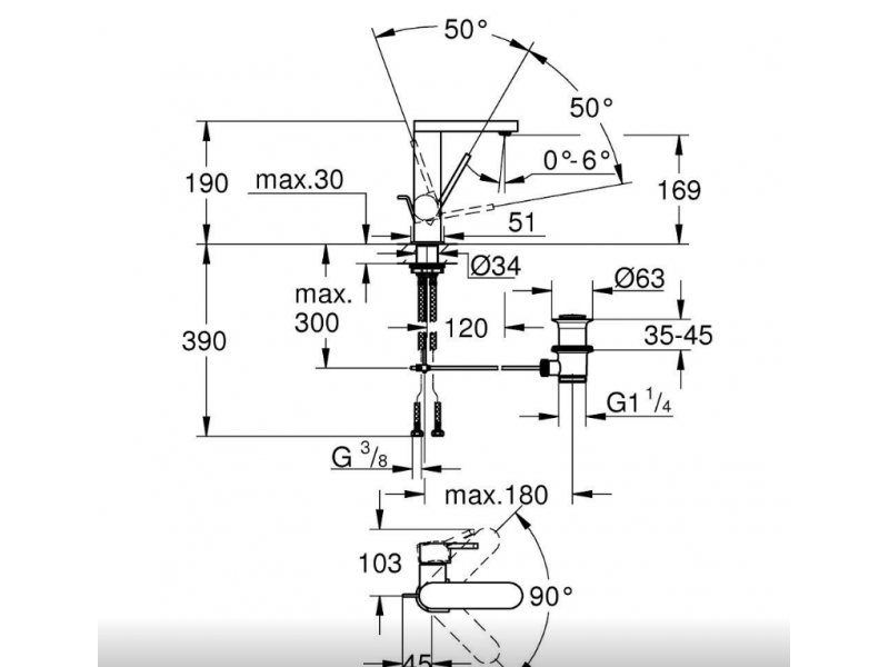 GROHE Смесител за умивалник едноръкохватков S-размер GROHE PLUS 23871003