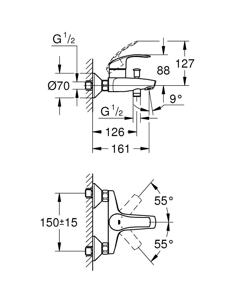 GROHE Смесител за вана/душ едноръкохватков EUROSMART 33300002