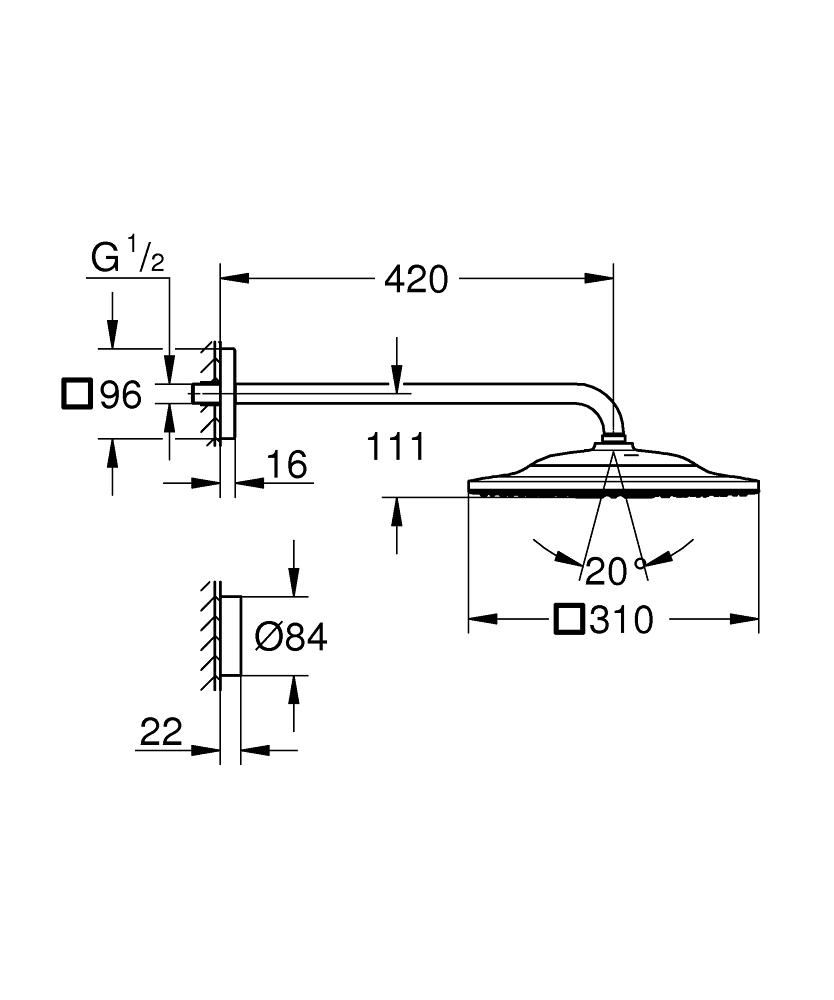 GROHE Комплект душ гарнитура с дистанционно RAINSHOWER SMARTCONNECT 310 CUBE 26642000