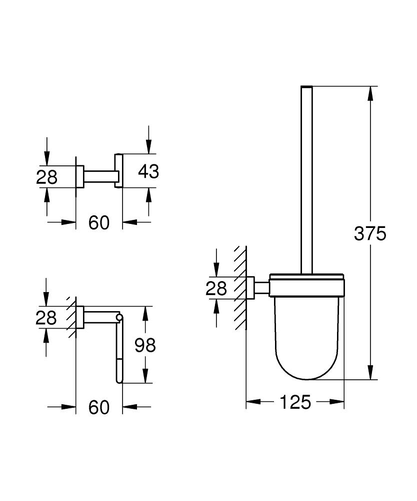GROHE аксесоари 3 в 1 ESSENTIALS CUBE с тоал. четка, закачалка и поставка за хартия 40757001