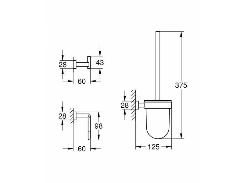 GROHE аксесоари 3 в 1 ESSENTIALS CUBE с тоал. четка, закачалка и поставка за хартия 40757001