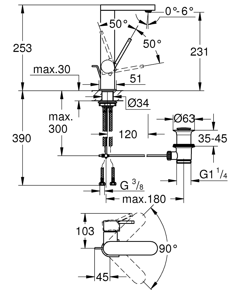GROHE Смесител за умивалник едноръкохватков L-размер GROHE PLUS 23851003