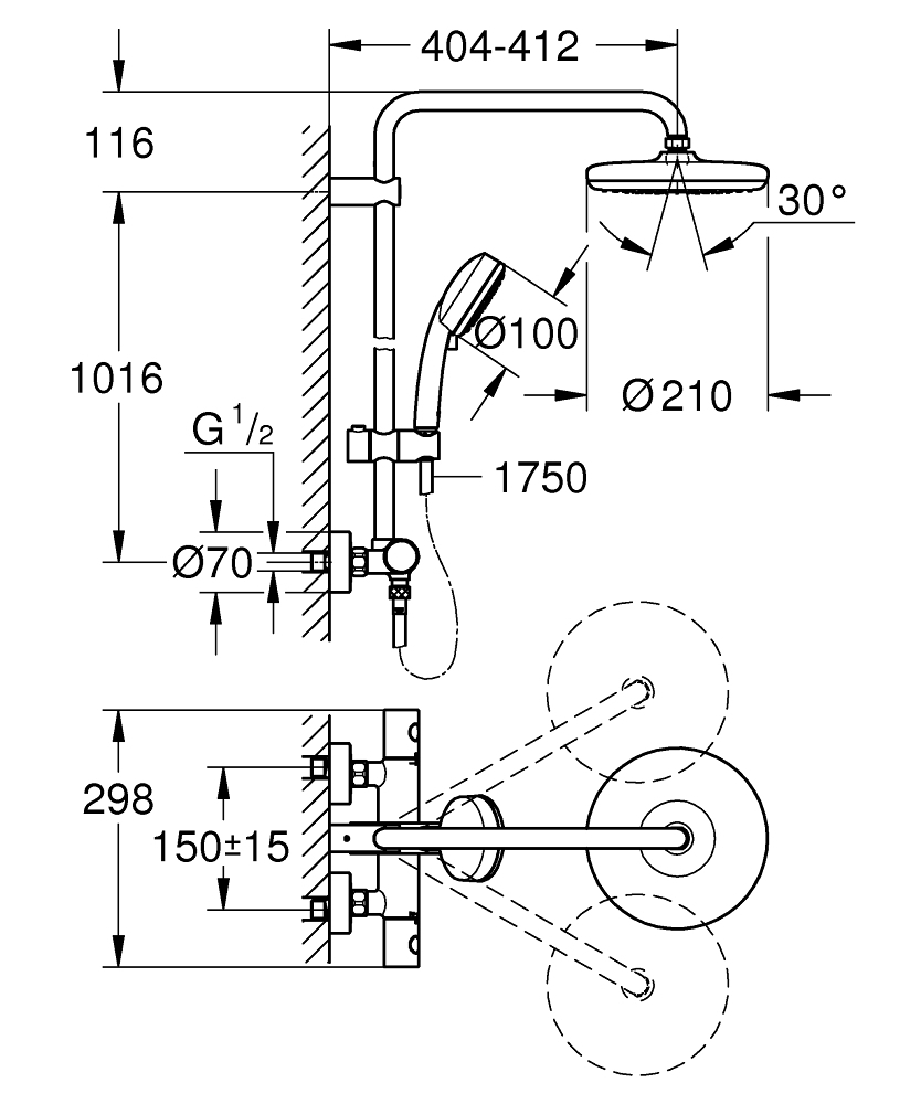GROHE Душ система с термостат и въртящо се рамо NEW TEMPESTA COSMPOLOTIAN 210 27922001