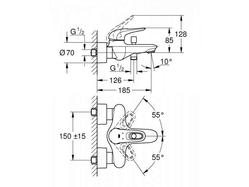 GROHE Смесител за вана 1/2", едноръкохватков EUROSTYLE 33591003