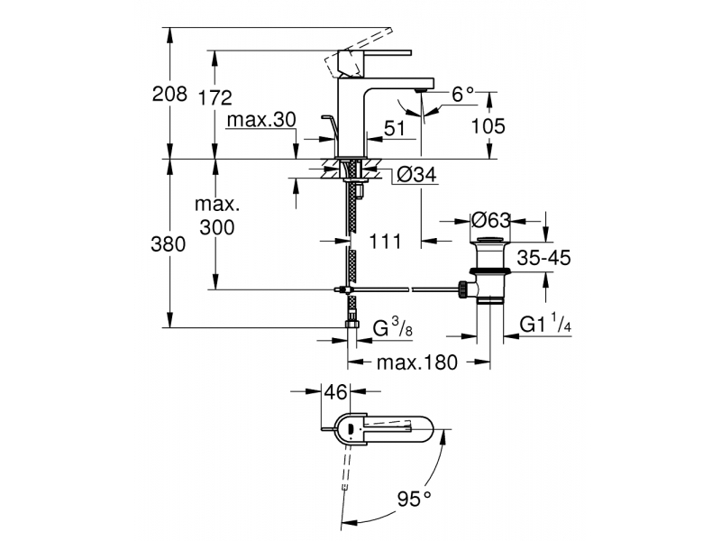 GROHE Plus Смесител за умивалник 1/2", едноръкохватков, S-размер 23870003
