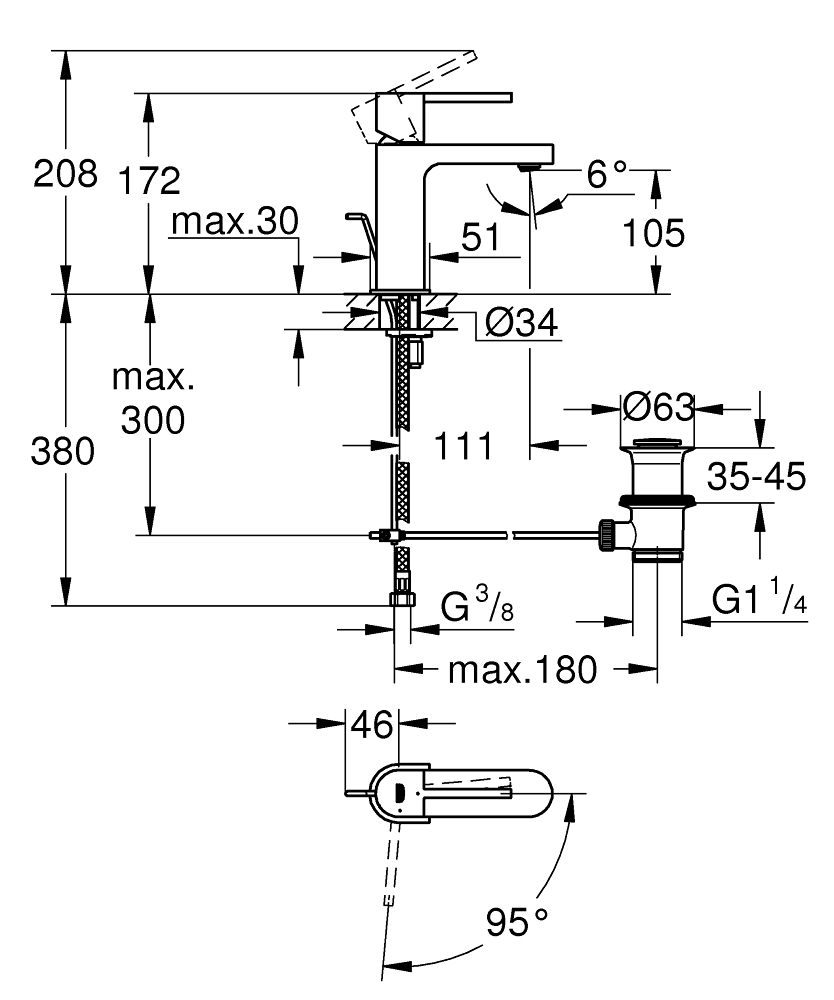 GROHE Plus Смесител за умивалник 1/2", едноръкохватков, S-размер 23870003