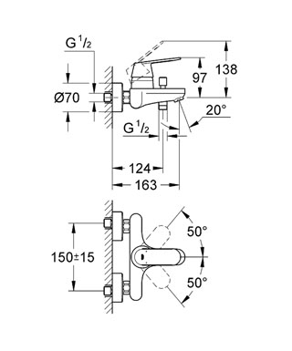 GROHE Смесител за вана едноръкохватков  EUROSMART COSMOPOLITAN 32831000
